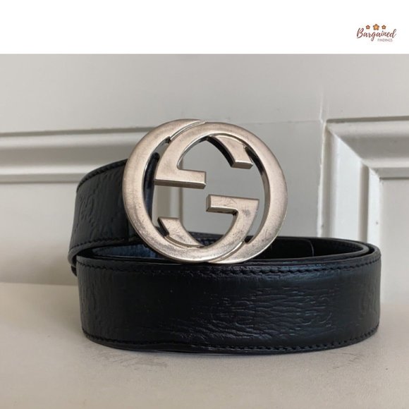 Authentic Gucci Black Guccissima Leather Silver Interlocking G Buckle Belt 95/38 - Picture 13 of 14